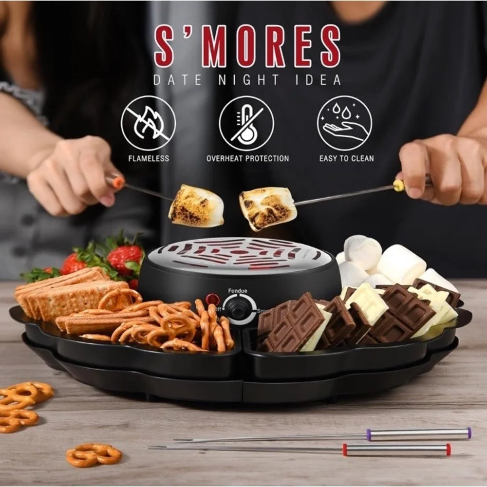 2 in 1 Electric S'mores Maker & Fondue Pot, Tabletop Indoor Smores kit with 4...